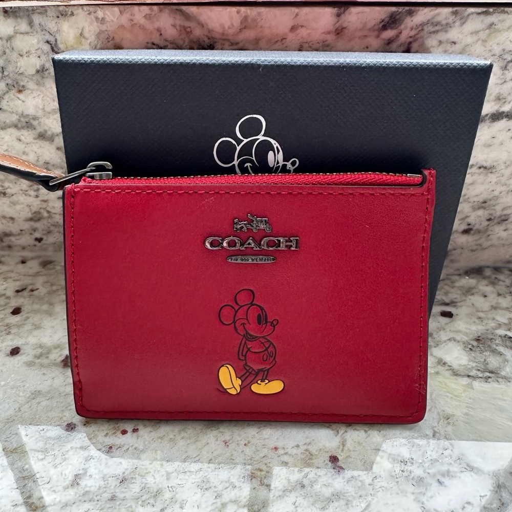 Coach x Disney Red Mickey Mouse Zip Cardholder